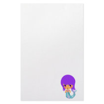 chibi magical mermaid purple hair stationery design