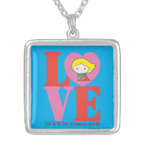 chibi supergirl, heart, love, stacked logo, love split word, justice league, super hero, superman, dc comics, Necklace with custom graphic design