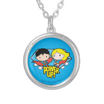 chibi superman, chibi supergirl, power up, super hero, flying, justice league, dc comics, Necklace with custom graphic design