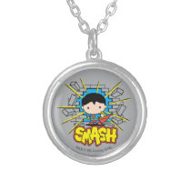 chibi superman, smash, brick wall, super hero, justice league, dc comics, action, punch, Necklace with custom graphic design