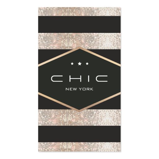 Chic and Elegant Black and Silver Sequin Striped Business Card Templates (front side)