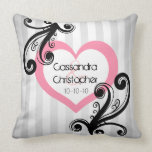Chic and elegant swirls with pink heart wedding pillows