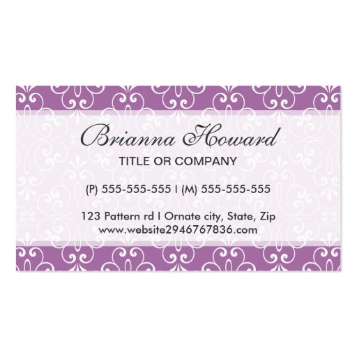 Chic and fashionable stylish ornate damask profile business card templates (front side)