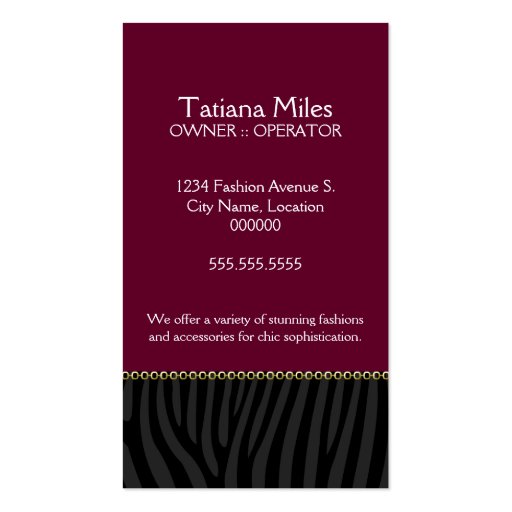 Chic and Sassy Fashion Business Cards (back side)