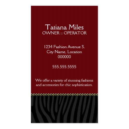 Chic and Sassy Fashion in Red Business Card (back side)