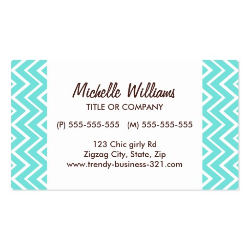 Chic and trendy whimsical aqua chevron pattern business cards (front side)