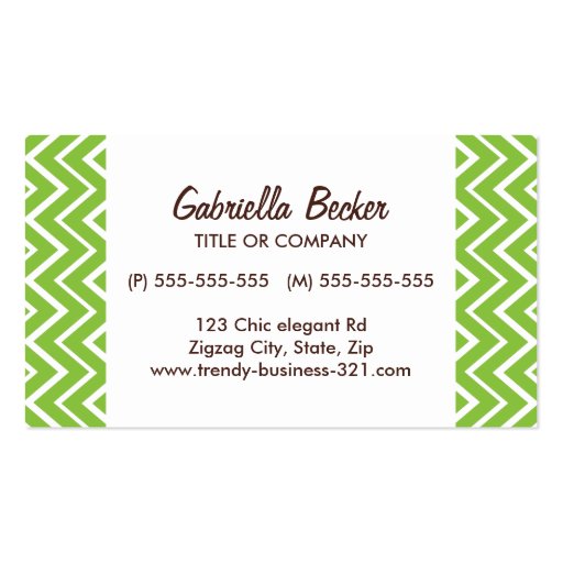 Chic and trendy whimsical green chevron pattern business card template