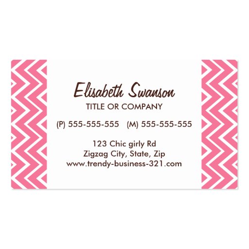 Chic and trendy whimsical pink chevron pattern business card templates (front side)