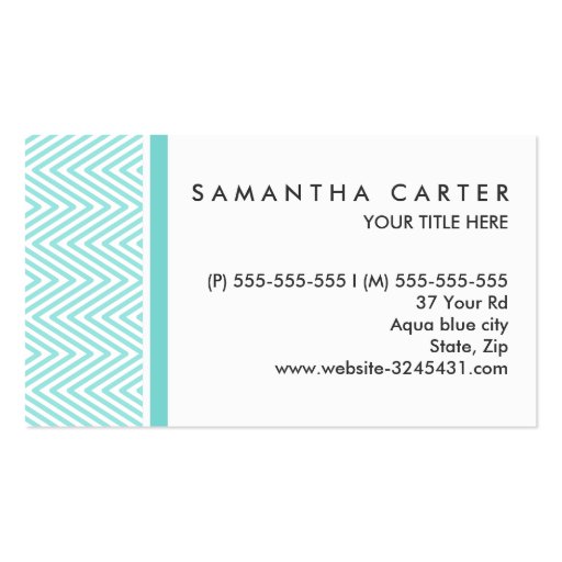 Chic aqua chevron pattern professional profile business card template (back side)