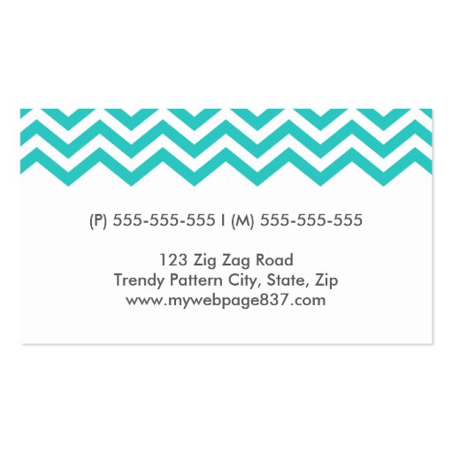 Chic aqua chevron pattern profile calling card business card template (back side)