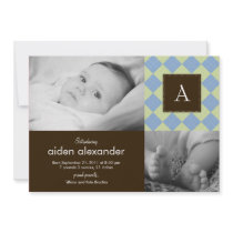 Chic Argyle Baby Boy Birth Announcement