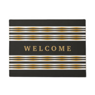 Chic Black And Gold Striped Welcome Doormat