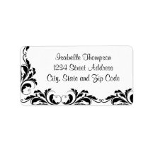 Chic Black and White Damask Flourish Border Personalized Address Labels