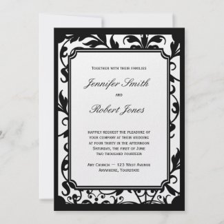 Chic Black and White Damask Wedding Invitation invitation