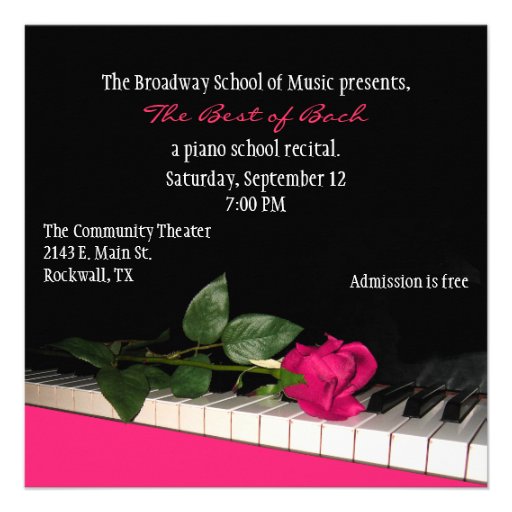 Chic Black & Pink Custom Piano Recital Invitation