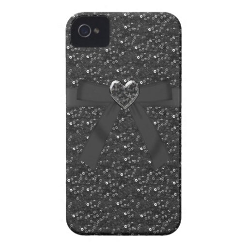 Chic Black Sequins, Bow & Jewel Heart iPhone 4 iPhone 4 Covers