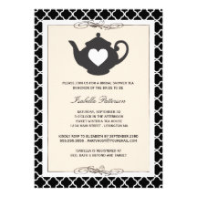 Chic Black Tan Teapot Bridal Shower Tea Party Announcement