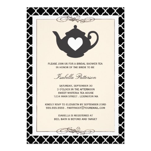 Chic Black Tan Teapot Bridal Shower Tea Party Announcement