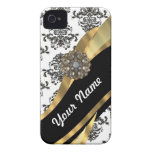 Chic black & white damask & gold Case-Mate iPhone 4 cases