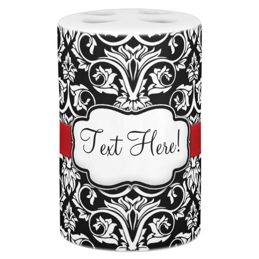 Chic Black White Damask Red Ribbon Bath Accessory Sets