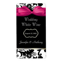 Chic Black & White Damask Wedding Wine Labels