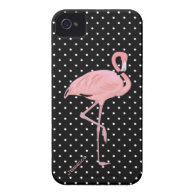 Chic Black & White Polka Dot with Pink Flamingo iPhone 4 Case