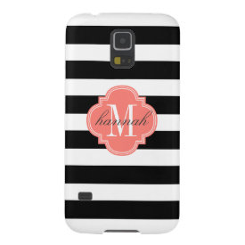 Chic Black & White Stripes Personalized Monogram Case For Galaxy S5
