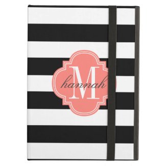 Chic Black & White Stripes Personalized Monogram iPad Air Covers