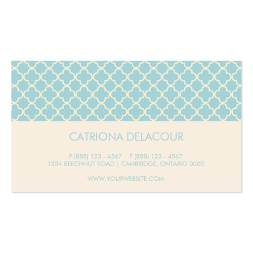 Chic Blue and Ivory Moroccan Pattern Business Card (back side)