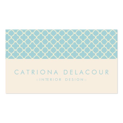 Chic Blue and Ivory Moroccan Pattern Business Card (front side)