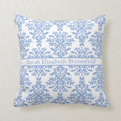 Chic Blue and White Damask Pretty Pattern Throw Pillow