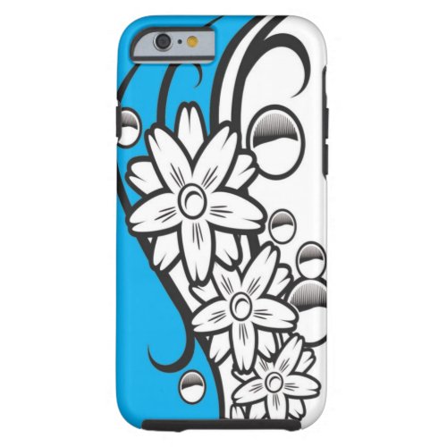 Chic Blue Black And White Floral Pattern Tough iPhone 6 Case