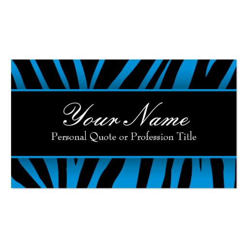 Chic Blue & Black Zebra Stripes Business Cards (front side)