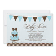 Chic blue + brown boys baby shower invitation invitation