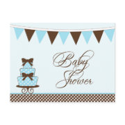 Chic blue + brown boys baby shower invitation postcard