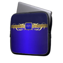 Chic Blue Faux Gold Scroll Two Tone Laptop Sleeve