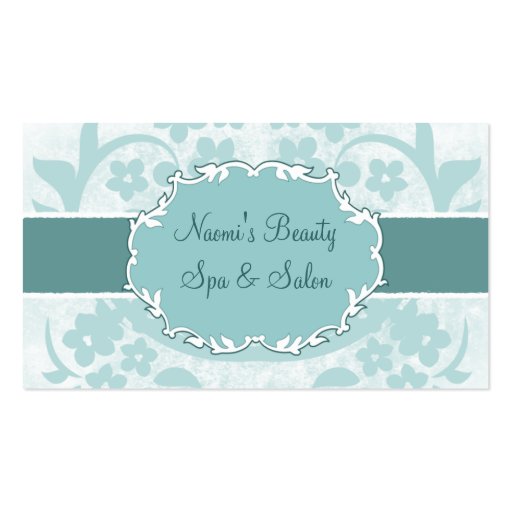 chic blue floral swirls salon business card (front side)