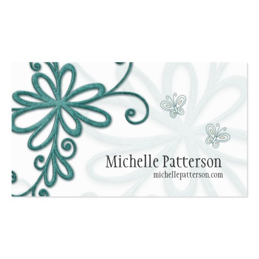Chic Blue Flower w/Butterflies Business Cards