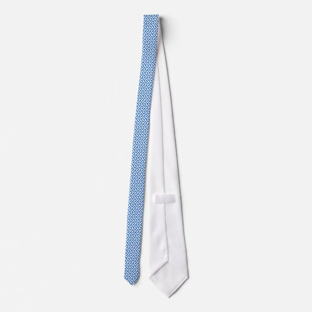 Chic blue greek key geometric patterns monogram tie-2