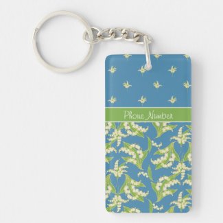 Chic Blue Lily-of-the-Valley Floral Keychain