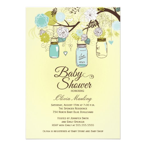 Chic blue mason jar floral baby shower invitation