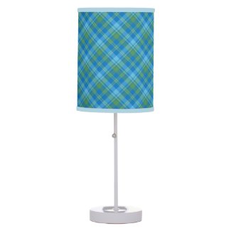 Chic Blue Morning Glory Plaid Table Lamp