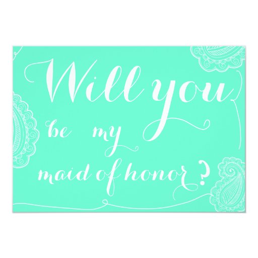 Chic Blue Paisley Will You Be My Maid Of Honor Custom Invitations
