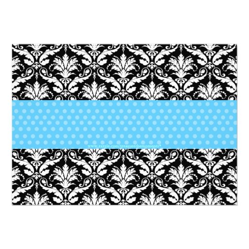 Chic Blue Polka Dot Damask Baby Shower Invite