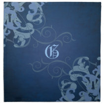 Chic Blue Scroll Blue Monogram Napkins
