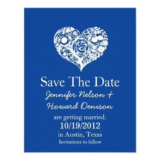 Chic Blue & White Heart Wedding Announcement
