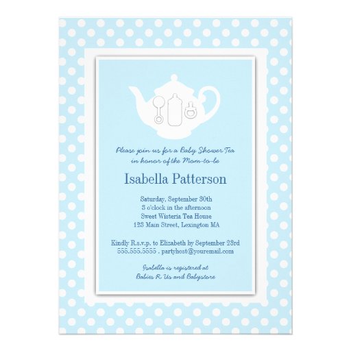 Chic Blue | White Teapot Baby Shower Tea Party Personalized Invite