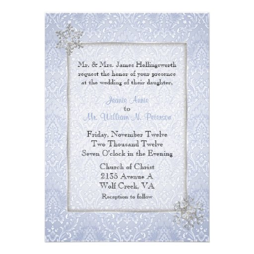 Chic Blue Winter Snowflake Wedding Invitation