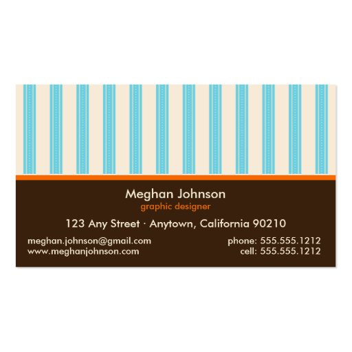 Chic Boutique Designer Business Cards: orange/blue (back side)