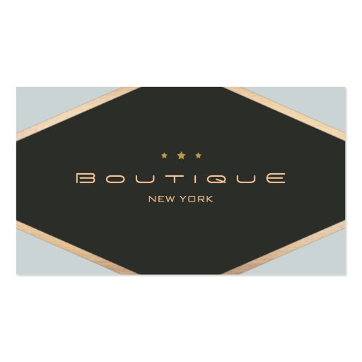 Chic Boutique Diamond Emblem Black and Gold Business Card Template (front side)